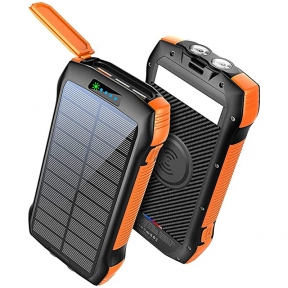 PowerBank F33W, 33500 (21500 mAh), solar, с зарядкой беспроводной, черно-оранжевый.