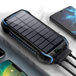 PowerBank i26W Solar,c фонариком и беспроводной зарядкой, 26800 (20500 mAh), чёрный с синим.